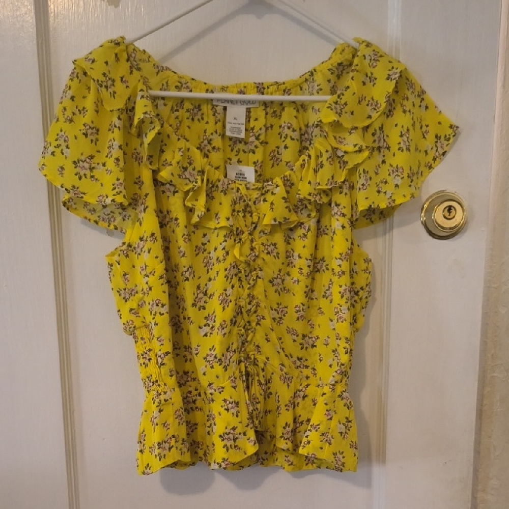 NWT Planet Gold | Bright Yellow Floral Blouse